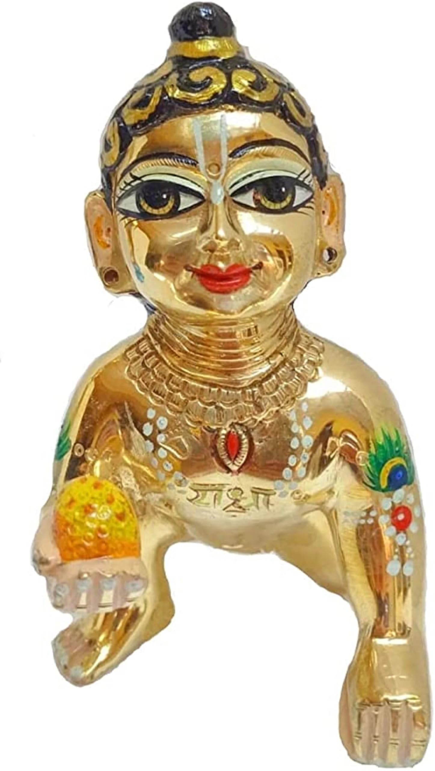 Brass Hand Painted laddu Gopal Statue Idol showpiece for Home Temple, Office Temple, Gift Purpose